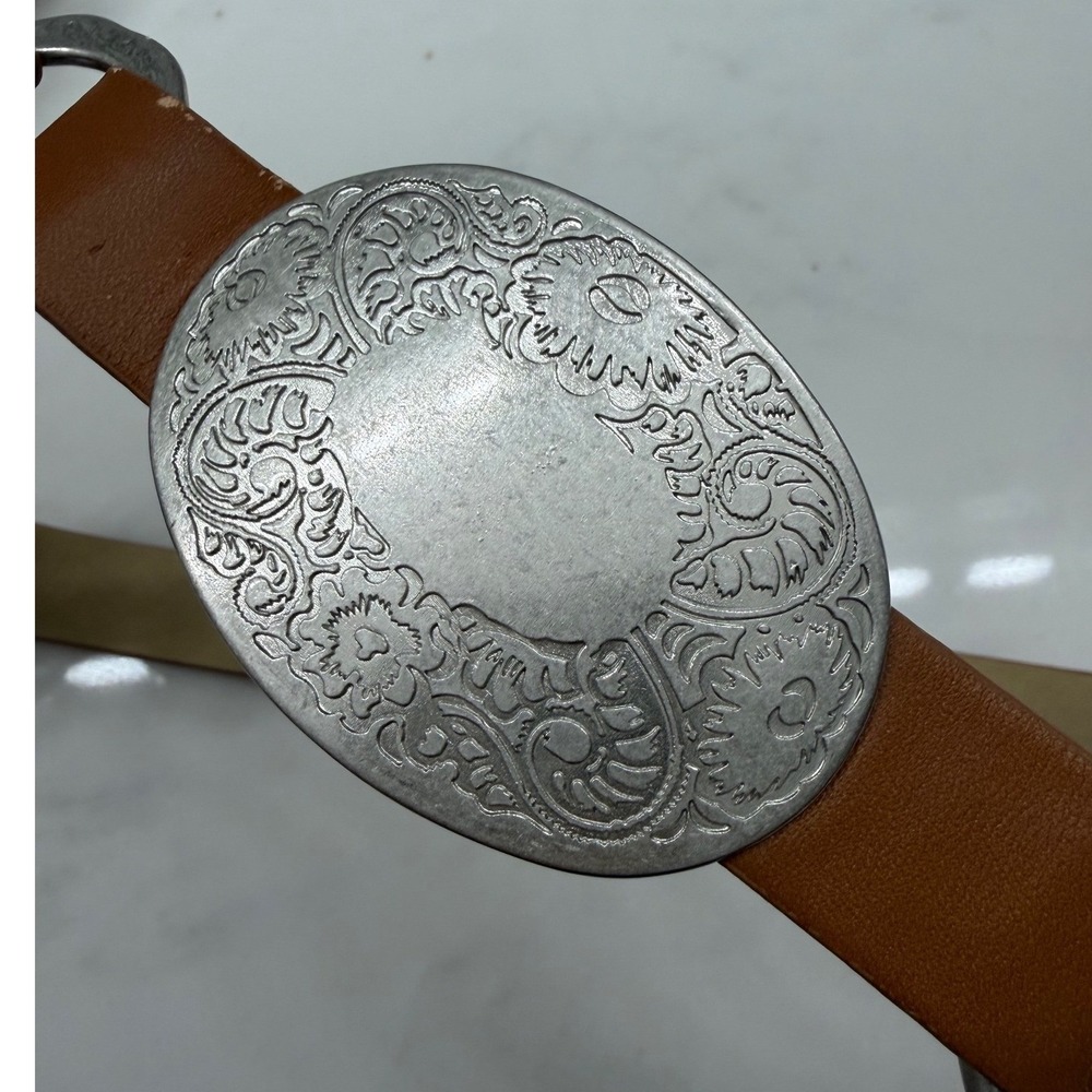 Chico's Concho Belt Marta West Slouch Size M Cognac Leather Boho Western NWT - Picture 2 of 11